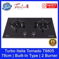 Turbo Italia – Tornado T8805 Gas Hob | 78 cm | 2 Burner | Glass | Battery Operated Ignition System |
