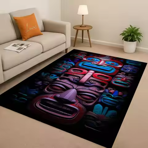 3D Ancient Aztec Totem Maya Mask Sun God Living Room Non-Slip Area Rug Soft Carpet for Bedroom Sofa 