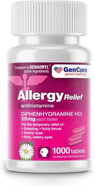 GenCare - Antihistamine Diphenhydramine HCl 25mg (1000 Tablets Per Bottle) - Compare to Generic Bena