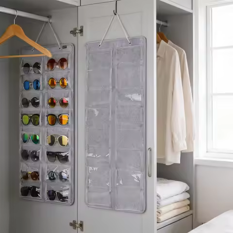 Wall-Mounted Glasses Organizer, 16 Felt Pockets to Store & Display Eyewear Storage Solution,, Saves 