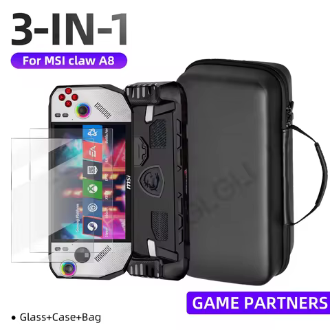 3 in 1 Accessory Kit for MSI Claw A8 BZ2EM Protective Case with Screen Protector Glass and Carrying 