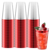 50 Pcs 14 oz Rimmed Plastic Cups Disposable Clear Cups with Rim Fancy Holiday Drinking Cups Graduati