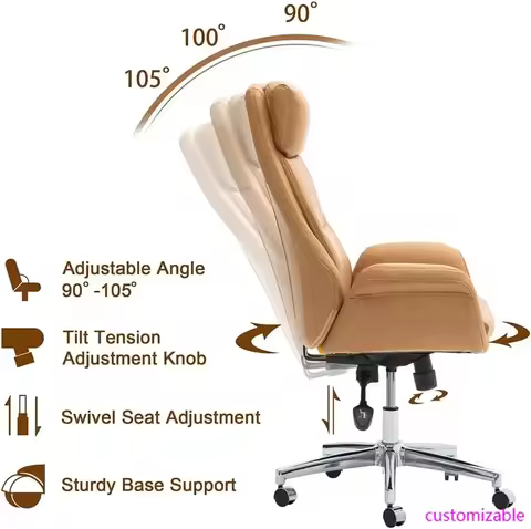 Adjustable High-Back Office Chair Executive Swivel Chair PU Leather Desk Chair, Camel