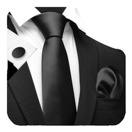 3.15"(8cm) Solid Color Necktie and Pocket Square Cufflinks Sets For Men + Gift Box