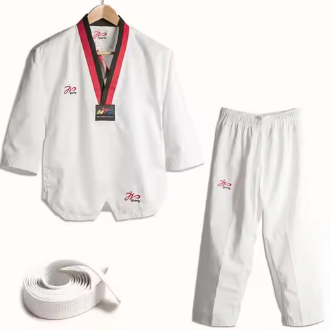 White Taekwondo Uniforms WTF Karate Judo TKD Dobok Clothes Children Adult Unisex Long Sleeve TKD Clo