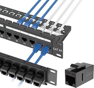 Tecmojo 24-Port Cat6A UTP Patch Panel with Inline Keystone Couplers, 40G Pass-Thru, 19-Inch 1U Rack 