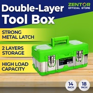 ZENTOR Stainless Steel Tool Box 14/20 Inch Heavy Duty Double Layer Storage Case Metal Latch Toolbox
