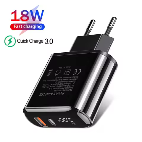 18W USB C Charger Quick Charge 3.0 Digital Display Phone Charger Adapter For iPhone Samsung Xiaomi P