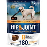 VetIQ Hip &amp; Joint Supplement for Dogs, Anti Inflammatory Joint Support, Glucosamine, MSM, Krill, Chicken Flavored 180ct