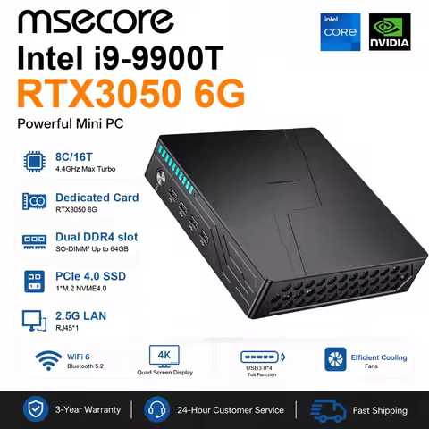 MSECORE MV9 Mini Gaming PC Intel Core i9-9900T RTX3050 6G Discrete Graphics DDR4 NVMe SSD WiFi5 BT5.