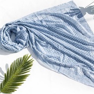 超大純綿絲巾 手工木刻印植物染圍巾 草木染棉絲巾-英式白色花朵