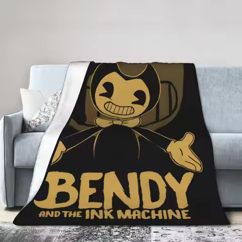 Bendys Horror Game Inked Machines Flannel Blanket Puzzle Vintage Throw Blanket for Home Hotel Sofa 2