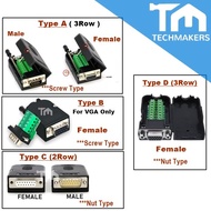 DB15 DB 15 Male/Female Solderless Solderless Connector 2 Row / 3 Row 15 Pin for VGA Port / DB15 Conn