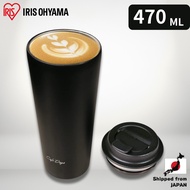 Iris Ohyama Tumbler with Traveler Lid 470ml Black Spill-Proof Vacuum Slim Design【Japan Fast Shipping