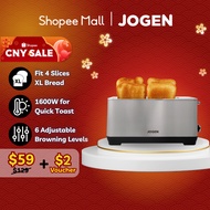 JOGEN BT 3214 Long Slot 4 Slices Toaster with Browning Control & Warming Rack for Bagel Pastry Bun