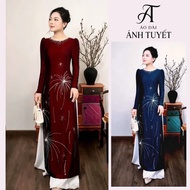 Mother's ao dai, satin silk ao dai with round neck and 4 puff sleeves, size S - 4XL