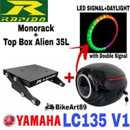 Rapido Monorack Yamaha LC135 V1 Combo Set with Top Box Alien ABS Tail Box Siput 35L + LED Lighting A