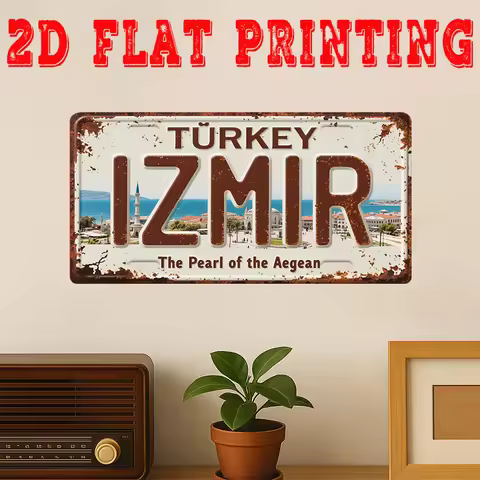 2D Flat, 1pc Vintage Izmir Turkey Metal Tin Sign - Aegean Coast Landmarks Wall Art Retro Izmir Map w