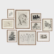 Vintage Sketch Print Canvas Painting, Neutral Eclectic Gallery Wall Art, Home Decoration for Living 