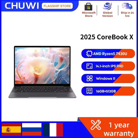 CHUWI 2025 Corebook X Ryzen5 7430U Gaming Laptop 14 inch FHD Screen 16GB RAM 512GB SSD WIFI 6 Window