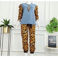 Setelan Leopard lengan kerut / setalan leopard wanita import