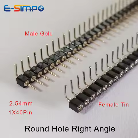 Round Hole 1x2/3-40P 2.54mm Right Angle Single Row RA Pin Header Connector PCB IC Crystal Transistor