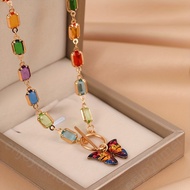 1pc 7 Chakra Healing Crystal Necklace Butterfly Clavicle Necklace Gift For Lover