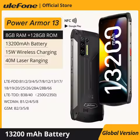 Ulefone Power Armor 13 13200mAh Rugged Smartphone Android Waterproof Phone 6.81”FHD Mobile Phone Glo