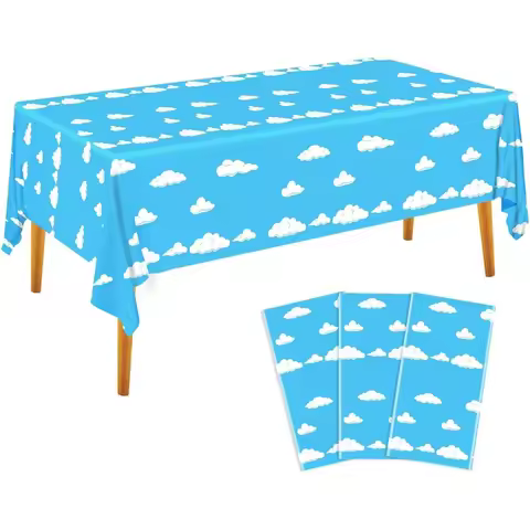 1/5pcs 137x274cm Blue Sky White Clouds Party Tablecloth Cartoon Story Birthday Party Supplies for Bo