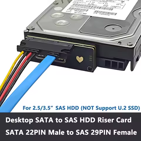 Expansion Card Riser SATA (7+15)22Pin Male to SAS 29Pin Female 6Gbps Desktop SATA to SAS Adapter Con