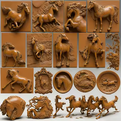 Horse STL Relief Collection 3D Models for CNC Routers for CNC Collection Design Drawing Files Woodwo