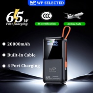 WP SELECTED 3C Powerbank 65w Fast Charging Slim Portable 3C PowerBank With Detachable Built-in Cable