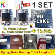 🔀🍲🋕1 set DIY Epoxy Flake Coating ( 1KG FLAKE / 1L WP PRIMER / 1L WP CLEAR COAT ) lantai floor Toilet Waterproofing