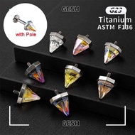 GESH Labret Stud Earring, Crystal Cone Stainless Steel Flat Back Stud,  Flat Back Shiny  Screw Top C