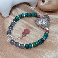 手鍊 鳳凰石 矽孔雀石 藍髮晶 鹽源瑪瑙 薔薇輝石 925銀飾 手珠