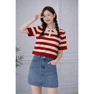 RC73 Cropped Polo Shirt Striped Pattern
