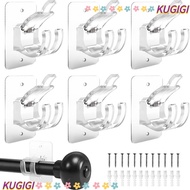 KUGIGI 6 pcs No Drilling Curtain Rod Holder, No Drilling Self-Adhesive No Drilling Curtain Rod Brackets, Transparent Wall Mount Curtain Rod Holder Curtain