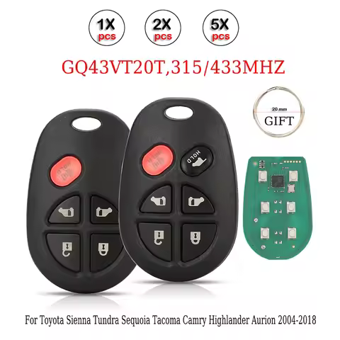 jingyuqin 315/433MHz GQ43VT20T Remote Car Key Fob For Toyota Sienna Tundra Sequoia Tacoma Camry High