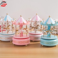 PINOU Carousel Music Box, Christmas Carousel Wooden Rotating Wooden Music Box, Christmas Horse Carou