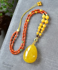 天然俄料蜜蠟水滴吊墜 滿蜜雞油黃天然流動紋 蜜滿蠟實