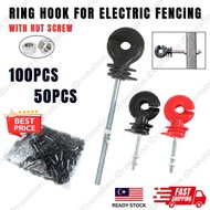 100PCS 50PCS Hook Screw Nut Wood Post Insulator Hooks Electric Fence Pagar Api Elektrik Tiang Polywi