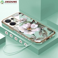 (Free Lanyard) Jinsouwe Casing Case For OPPO Reno8 5G Reno 8 5G Phone Case For Girls Boys Cartoon Flower Thin Light Plating Case Back Cover