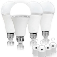 4 Pack Rechargeable Emergency Light Bulbs A19, Camping Lamp Battery Powered LED Light Bulb 6000K Day