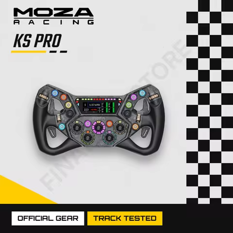 MOZA Racing KS PRO Steering Wheel Featuring 10 Short-Travel RGB Buttons, 5 Rotaries & Built-In Dash 
