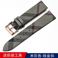 สายนาฬิกาหนังแท้เหมาะสำหรับ Burberry Burberry สายนาฬิกาสำหรับผู้ชายและผู้หญิงอุปกรณ์เสริมหัวเข็มขัดแ