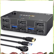 KVM Switch Dual Monitor DisplayPort Accessories 4 USB3.0 for 2 Computers, 2 in 2 Out DP 1.4 KVM Swit