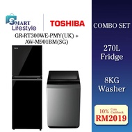 TOSHIBA 2-Doors Refrigerator (270L) GR-RT300WE-PMY(UK) +  (8KG) Washer AW-M901BM(SG)