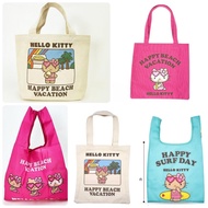 Japan Sanrio Straight Shoulder Bag A4 Tote Canvas Hawaii Black Leather Kitty Tanned Stitch Shopping