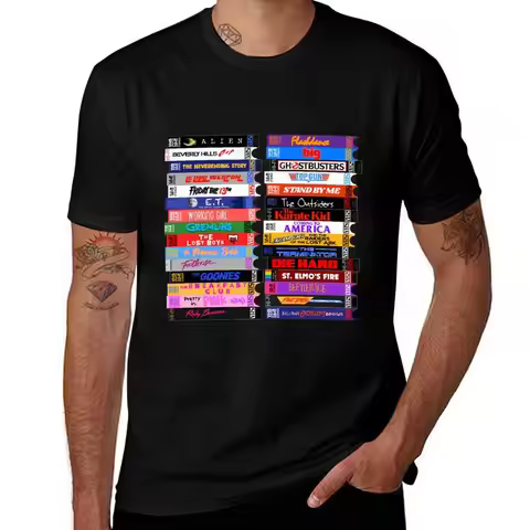 Retro 80S Movies VHS Stacks T-Shirt Utility Work Short Sleeve Top