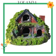 YOLAN Aquarium Decoration, Resin Thatched House Hobbit House, Aquatic Simulation Betta Hideout Cave 